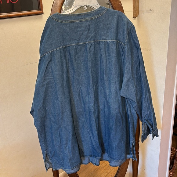 Bob Mackie Women's Embroidered Small Town Long Sleeve Button Up Denim Shirt 3x - Picture 3 of 4